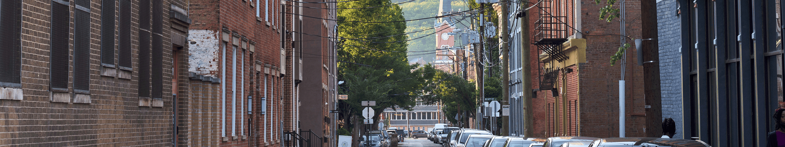 view down a city street